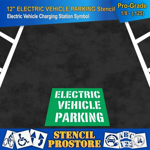 Vista 3 de Plantillas de pavimento – 12 pulgadas – Plantilla de estacionamiento de vehículos eléctricos – 46 x 62 pulgadas x 1/8 pulgadas (128 mil) – Grado