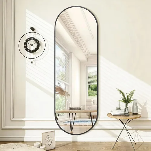 Vista 16 de Niccy - Espejo ovalado de longitud completa de 48"×16", espejo largo de pared con marco de aluminio, espejos grandes para sala de estar, espejo Negro