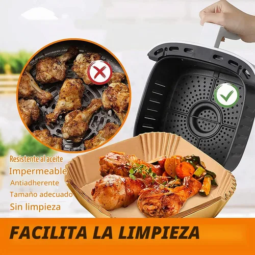 Vista 3 de Mini forros para freidora de aire CHEFMAN de 2 cuartos de galón, forros de papel desechables para freidora de aire pequeña cuadrada de 5.5 pulgadas