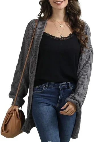Vista 2 de Ferrtye Womens Oversized Chunky Open Front Cardigan Sweaters Cable Knit Long Sleeve Boyfriend Cardigans Outwear Coat