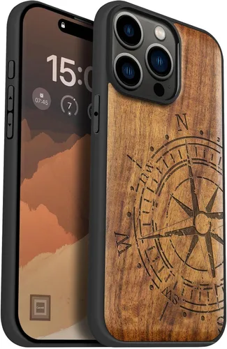 Vista 9 de Carveit - Funda de madera para iPhone 15 Pro Max, la clásica bandera americana, color cereza Magnetic iPhone 15 Pro Max Case Compatible with