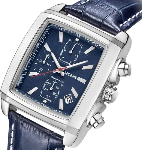 Vista 2 de MEGIR Casual Leather Strap Watch for Men Fashion Military Sports Classic Quartz Watches Waterproof Chronograph Wristwatch with Auto Date
