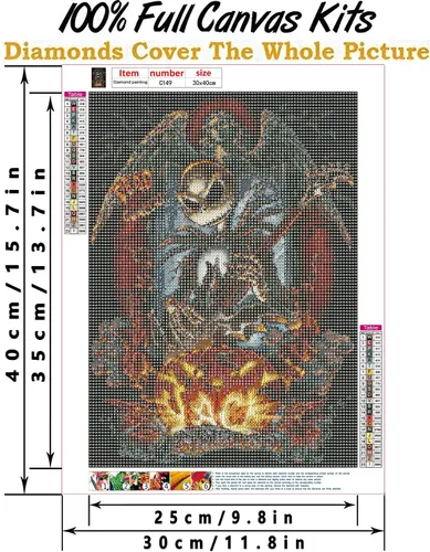 Vista 4 de Pintura de diamante 5D para bricolaje, kit de Halloween por números, taladros completos para adultos, cruz redonda de cristal de diamantes