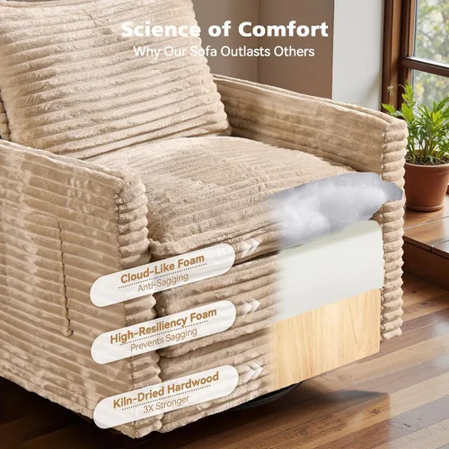 Vista 6 de Sofá seccional modular, conjunto de sofá en forma de L de 98" para sala de estar, 4 asientos cómodos tipo nube con sillas giratorias, combinación