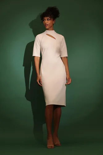 Vista 3 de Maggy London Vestido de manga larga para mujer, cuello con abertura en la boca, tubo de crepé, oficina, trabajo, evento, invitada de boda