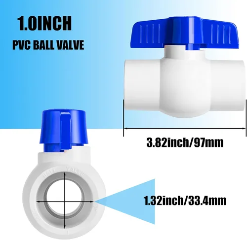 Vista 2 de 6PCS 1" válvula de bola del PVC, zócalo de las válvulas de bola del cierre con la manija en T azul Heavy Duty Slip PVC Valve, PVC Pipe Fitting for