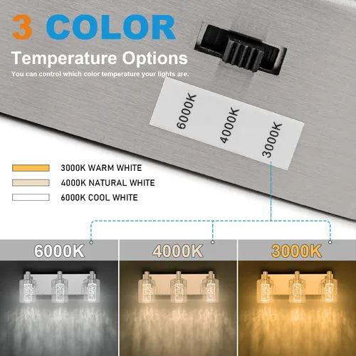 Vista 3 de SineRise - Luz de tocador con 3 modos de color (3000K/4000K/6000K), lámpara de baño LED con protección ocular, lámpara de pared moderna regulable