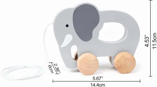 Vista 3 de Elefante de juguete de madera para empujar y tirar de Hape