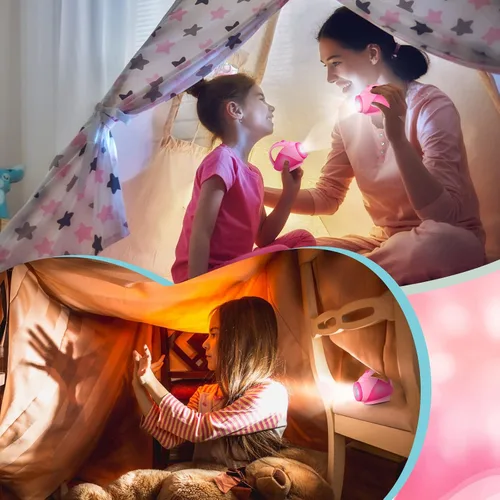 Vista 6 de Nosiny 2 Piezas Linternas para Niños Pequeños Niñas Rosas Linternas de Plástico con Mango de Agarre Fácil Artículos Esenciales de Campamento