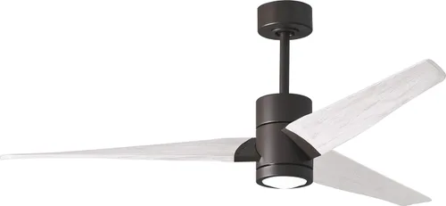 Vista 7 de Matthews SJ-BN-MWH-42 Super Janet Damp Rated 42" Ceiling Fan with LED Light and Remote & Wall Control, Silent DC Motor, 3 Solid Wood Blades, Brushed
