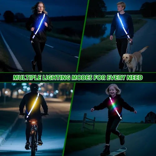 Vista 7 de Cinturón reflectante LED, luz LED recargable, equipo de seguridad nocturna para caminar, equipo reflectante ajustable de alta visibilidad