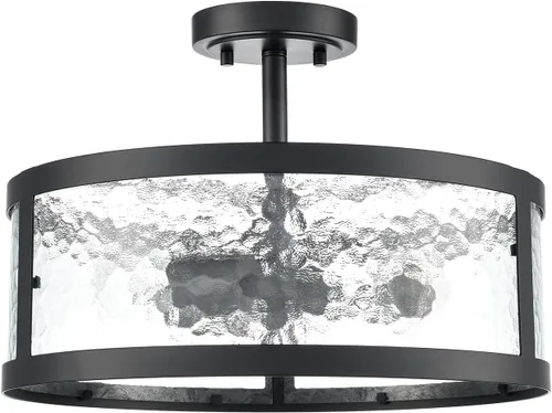 Vista 8 de Lámpara de techo semiempotrada de estilo casa de campo, accesorios de luz negra, 2 luces con vidrio martillado para dormitorio, cocina, baño, entrada