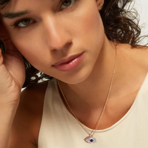 Vista 3 de BENEIGE Collar de oro para mujer, chapado en oro de 14 quilates, collar de mal de ojo, collar con colgante de oro de moda, joyería para mujer