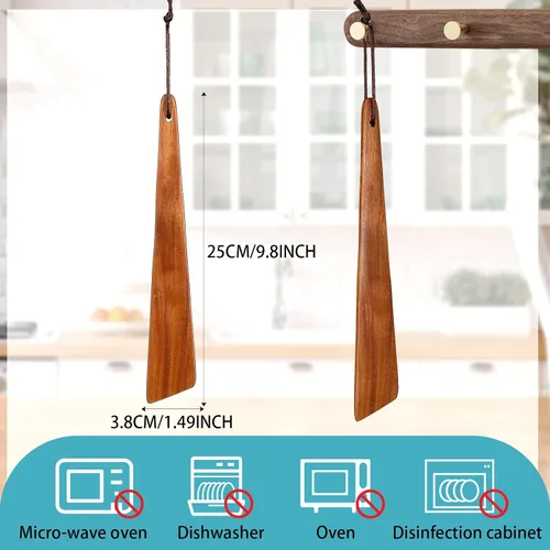 Vista 2 de Yinkin 2 espátulas de madera para cocinar de 9.8 pulgadas, espátula plana de madera de teca, espátula de madera, raspador de huevos, sartén