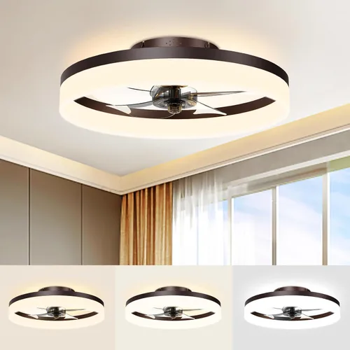 Vista 11 de VOLISUN Ventiladores de techo pequeños de 13 pulgadas con luces y control remoto, ventiladores de techo de perfil bajo con luz, luz de techo LED
