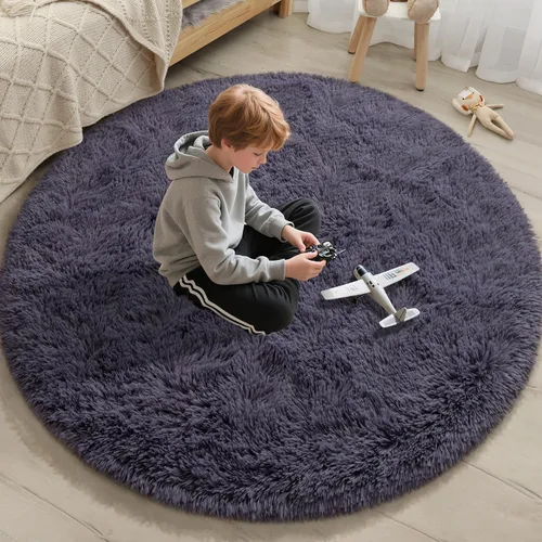 Vista 61 de EVOIONOS Alfombra Redonda Negra para Dormitorio, 4x4 Pies Alfombra de Área Circular Suave y Esponjosa para Sala de Estar, Alfombra Circular de Felpa
