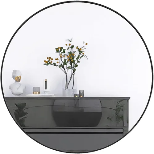 Vista 2 de Espejo redondo de pared de 24" espejo de baño maquillaje espejo de tocador - negro
