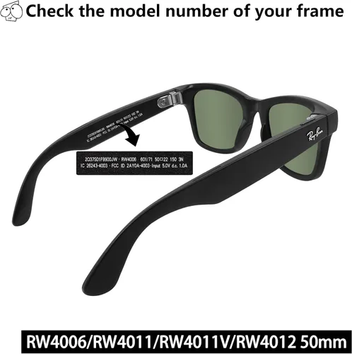 Vista 2 de EZReplace Lentes de repuesto para gafas inteligentes Ray-Ban Meta Wayfarer RW4006/4008 y Gen 2 RW4012 1.969 in/2.087 in Mirror Black