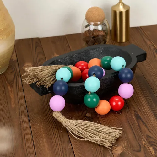 Vista 208 de OMISHE Guirnalda de cuentas de madera extra grande con cuentas de madera y borlas de 1.6 pulgadas de diámetro, cuentas decorativas rústicas de 41