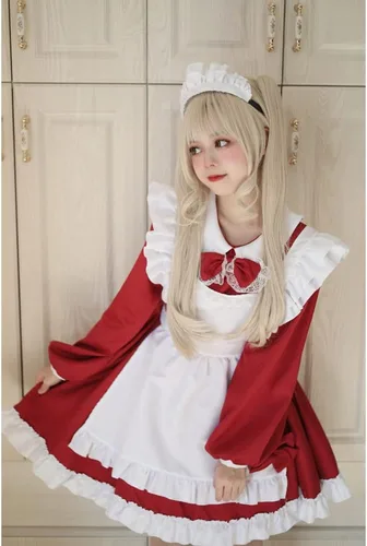 Vista 8 de WKDTWCOS Disfraz de sirvienta para mujer, talla grande, disfraz de sirvienta de Halloween, Lolita, anime japonés, delantal, vestido de sirvienta