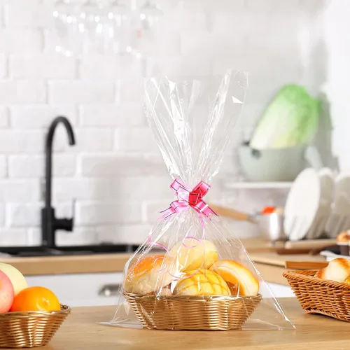 Vista 8 de 6 cestas para regalos, cestas ovales de almacenamiento de alimentos tejidas vacías pequeñas de 9 x 6 x 2.25 pulgadas con lazos coloridos y bolsas