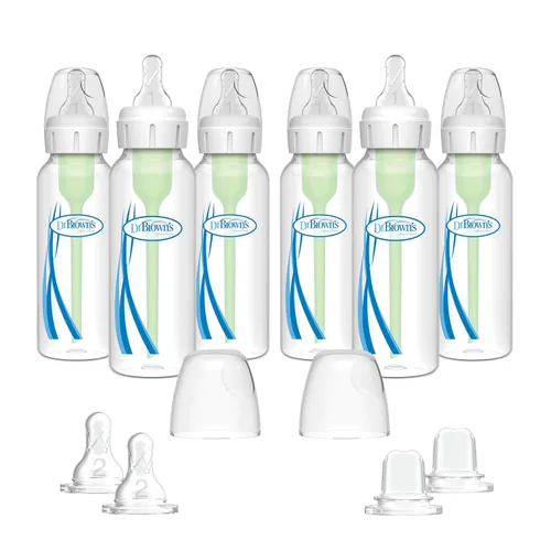 Vista 10 de Dr. Brown's Natural Flow Anti-Colic Options+ Biberones estrechos de 8 oz/8.5 fl oz, con boquilla de flujo lento de nivel 1, paquete de 6, juego