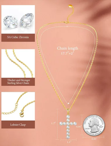 Vista 5 de Collares con cruz de plata de ley 925 para mujer, collar con colgante de cruz infinita, lujoso corte princesa, crucifijo de fe trenzada, regalos