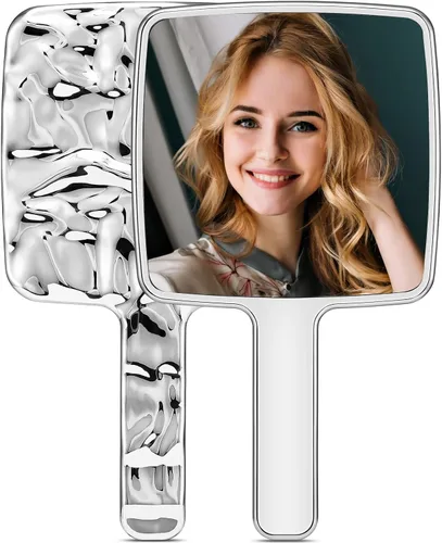 Vista 11 de MIRRORNOVA Espejo de mano, 4 pulgadas de largo x 7 pulgadas de ancho, espejo de pestañas pequeño para maquillaje, dorado