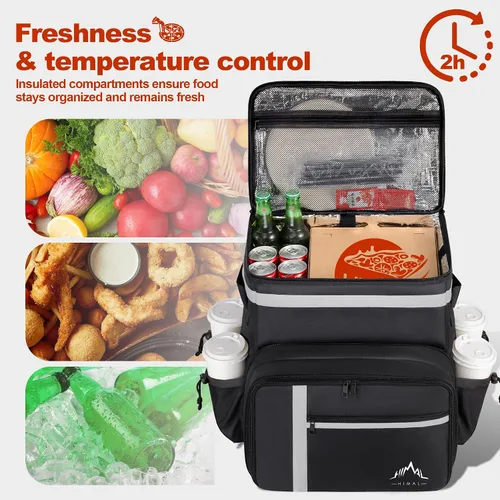 Vista 2 de Mochila de entrega de alimentos GoHimal, bolsas aisladas para entrega de alimentos para bicicleta de comida para llevar, bolsa grande de pizza