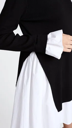 Vista 6 de English Factory Vestido de punto combinado de popelina para mujer