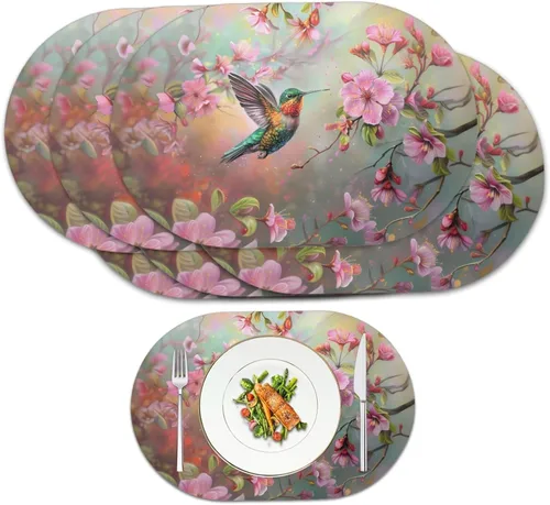 Vista 58 de Blue Flower Dining Table Mats Set of 2 Hummingbird Heat Resistant Placemats Washable and Wipeable Non Slip Place Mat, Waterproof Modern Dining Table