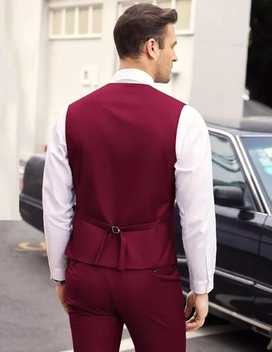 Vista 4 de COOFANDY - Chaleco de traje en capas para hombre, chalecos de vestir formales, chaleco de boda ajustado