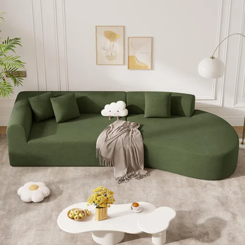 Vista 11 de Sofá modular modular de 126 pulgadas, moderno sofá curvado de nube con asiento profundo, sofás tapizados de gran tamaño para sala de estar, no Beige