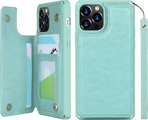 Vista 20 de iCoverCase Compatible con iPhone 12/12 Pro Wallet Funda para teléfono con tarjetero para mujer, bloqueo RFID en relieve de piel sintética con correa