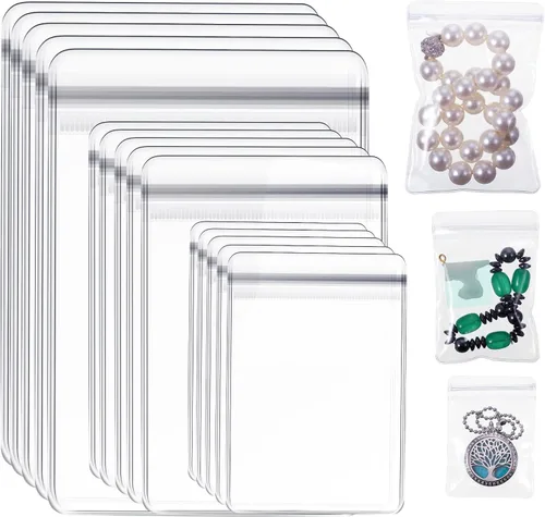 Vista 10 de Clabby 120 bolsas de joyería antideslustre para organizador y almacenamiento, bolsa de joyería de PVC transparente, mini bolsa de plástico, anillos