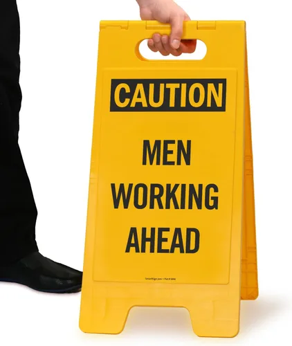 Vista 6 de SmartSign Letrero plegable de dos caras con texto en inglés "Caution - Men Working Ahead" de 25 x 12 pulgadas, plástico de polipropileno impreso