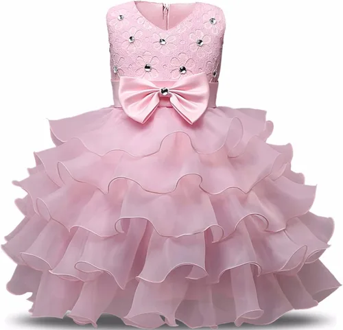 Vista 5 de NNJXD Vestido para Niña con Volantes y Encaje, Vestidos para Fiesta de Boda Violeta intenso