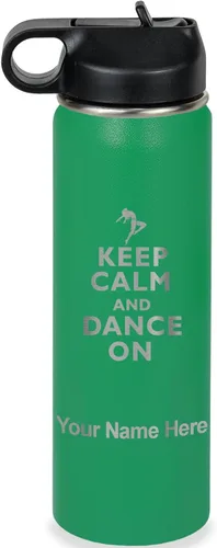 Vista 37 de LaserGram Botella de agua personalizada, mantén la calma y baila, acero inoxidable de doble pared aislada al vacío con popote superior, regalo Rosa