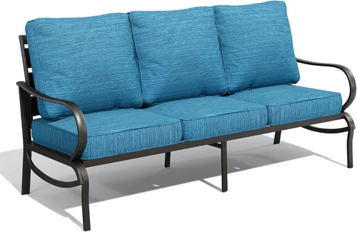 Vista 9 de PHI VILLA Sofá de metal para patio con cojín impermeable extra grueso de 5.75 pulgadas, asiento profundo de 3 plazas y respaldo alto, sofá