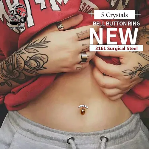 Vista 2 de 2 anillos colgantes de cristal para el ombligo para mujeres y niñas, de acero curvado, barra de ombligo con cristales brillantes (BB-R-2), Metal