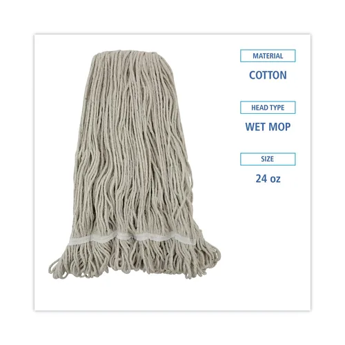 Vista 2 de Boardwalk BWK424CCT 24 oz. Pro Loop Web/Tailband Algodón Wet Mop Head - Blanco (12/Cartón)