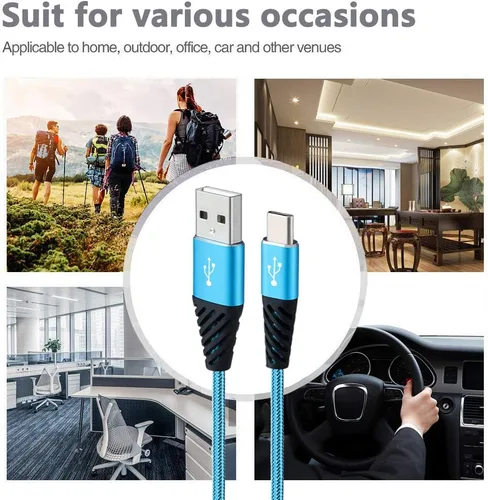 Vista 6 de Bynccea Cable de carga tipo C de 10 pies, paquete de 4 cables de carga rápida USB A a USB C, cargador de teléfono celular, nailon trenzado
