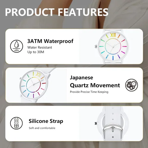 Vista 6 de Unisex Watch Fashion Analog Quartz Watches Silicone Bands Waterproof Wrist Watch Best Gift for Women Men