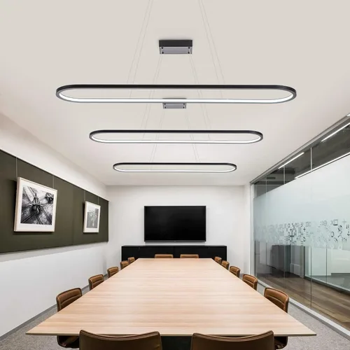 Vista 9 de MADEM Candelabro LED moderno, 39.4 pulgadas, luz lineal negra, luz colgante de mesa de billar, lámpara colgante regulable 3CCT para comedor, cocina