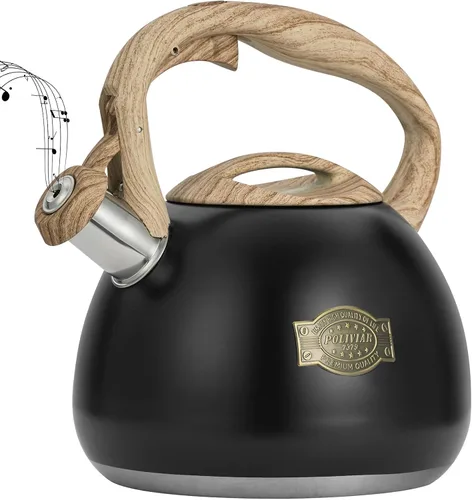 Vista 10 de POLIVIAR - Hervidor de té para estufa negro Ti, hervidor de té silbante de 2.7 cuartos de galón, tetera de acero inoxidable de grado alimenticio