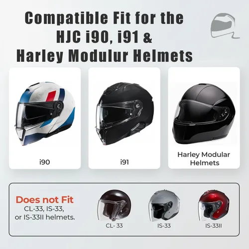 Vista 2 de The Helmet Shop HJ-33 Visor transparente claro para casco de motocicleta compatible con HJC i90, i91 y cascos modulares Harley – Protector