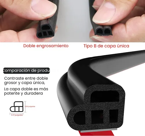 Vista 2 de Tira de sello para puerta de coche 10M/32.8Ft, sellado automotriz de doble capa en forma de L, universal, autoadhesiva, para puerta de coche, portón