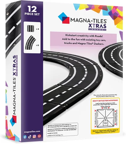 Vista 2 de MAGNA-TILES XTRAS: Carreteras Juego de Construcción Magnética de 12 Piezas, La Marca ORIGINAL de Construcción Magnética