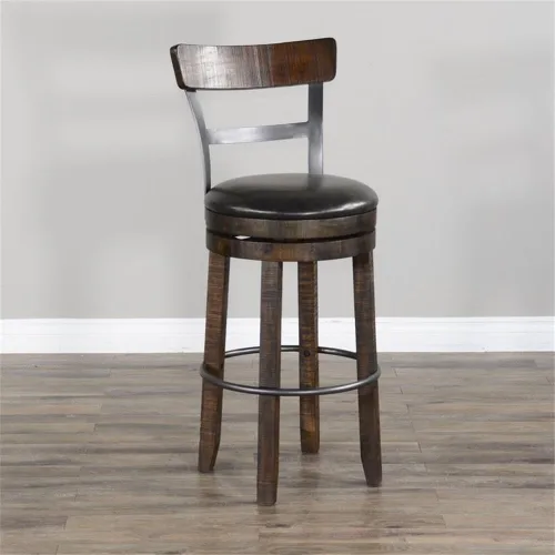 Vista 7 de Pemberly Row Juego de 3 unidades de barra de madera y 2 taburetes giratorios con respaldo - marrón oscuro