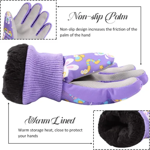 Vista 4 de JANGANNSA Guantes de esquí de invierno para niños y niñas, guantes de nieve para clima frío, guantes de esquí y snowboard impermeables con forro